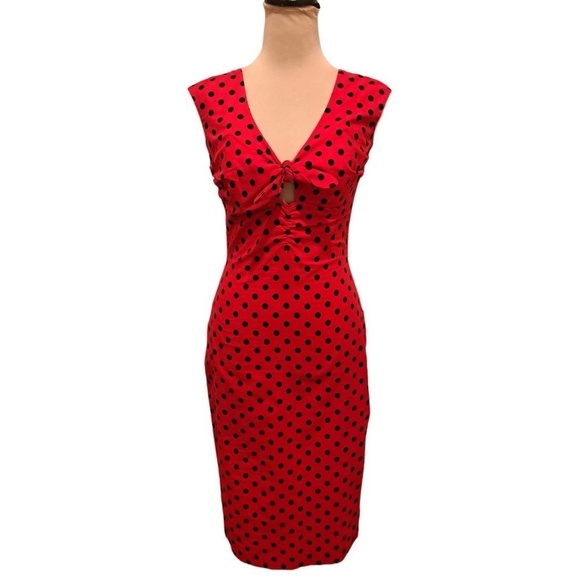Bernie Dexter Black and Red Polka Dot Wiggle Dress Size S - Picture 1 of 16